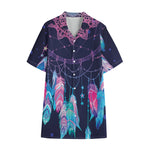 Teal And Purple Dream Catcher Print Cotton Hawaiian Shirt