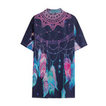 Teal And Purple Dream Catcher Print Cotton Hawaiian Shirt