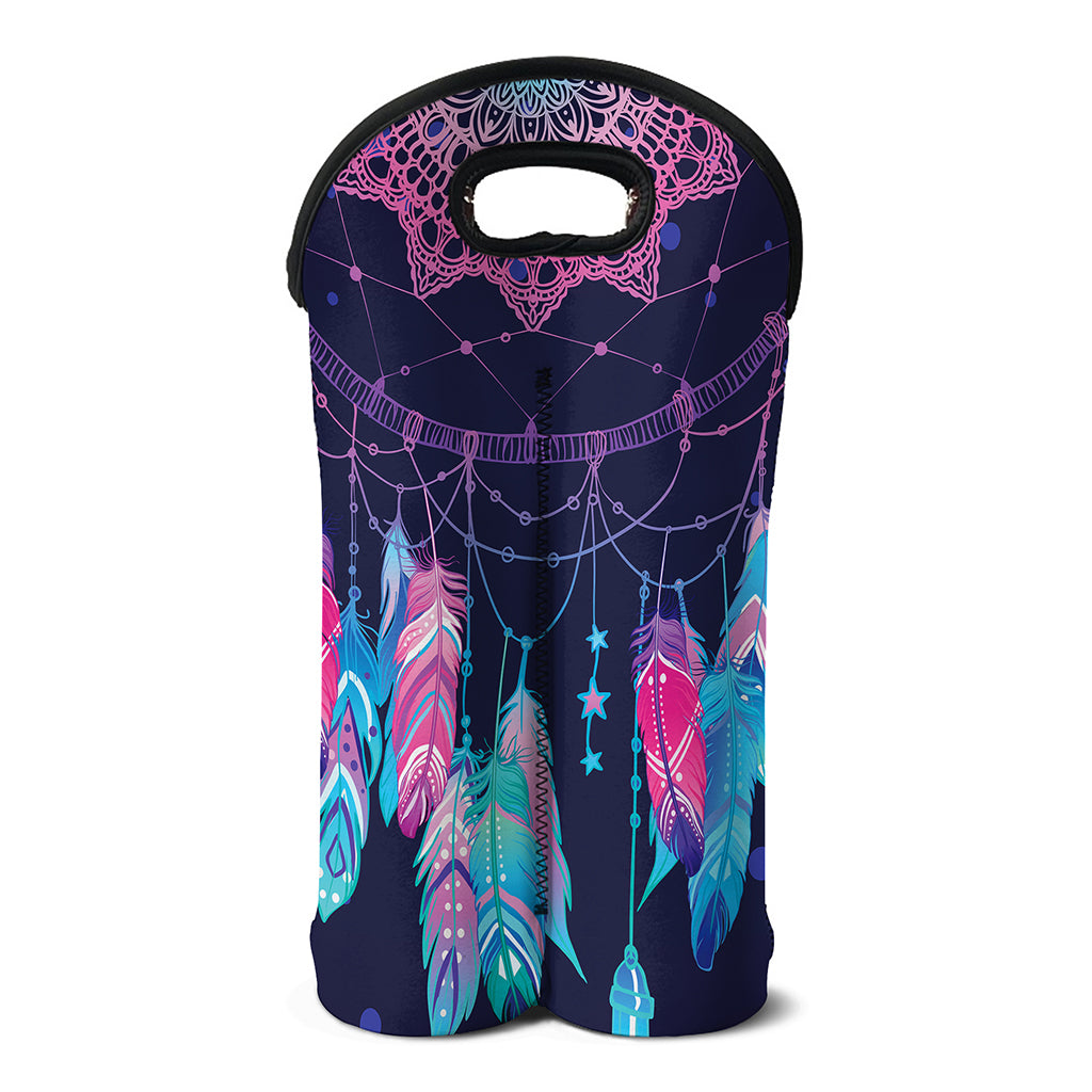 Teal And Purple Dream Catcher Print Double Neoprene Wine Tote