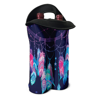 Teal And Purple Dream Catcher Print Double Neoprene Wine Tote