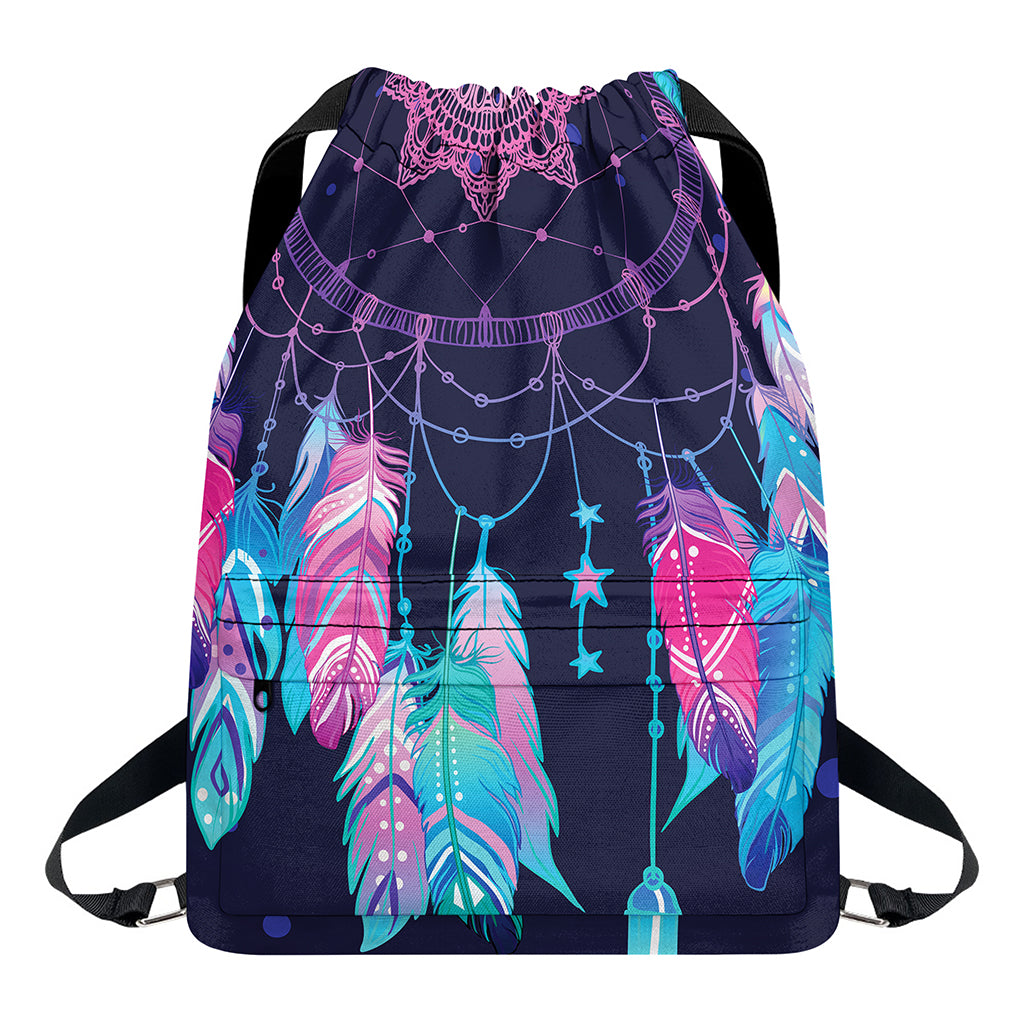 Teal And Purple Dream Catcher Print Drawstring Backpack