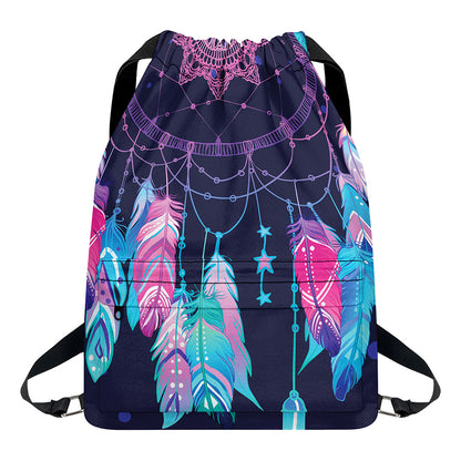 Teal And Purple Dream Catcher Print Drawstring Backpack
