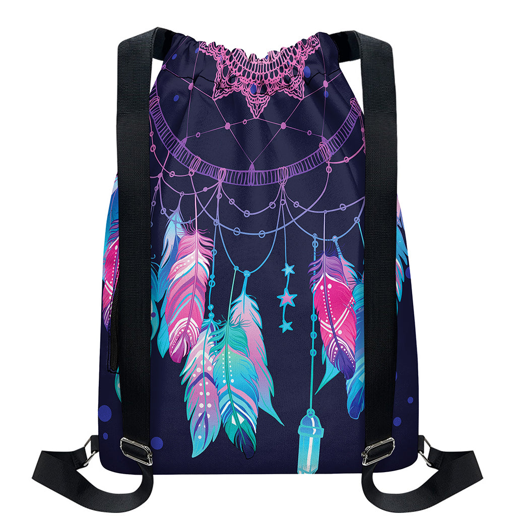 Teal And Purple Dream Catcher Print Drawstring Backpack