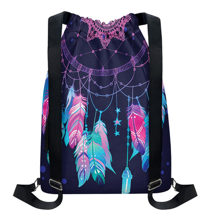 Teal And Purple Dream Catcher Print Drawstring Backpack