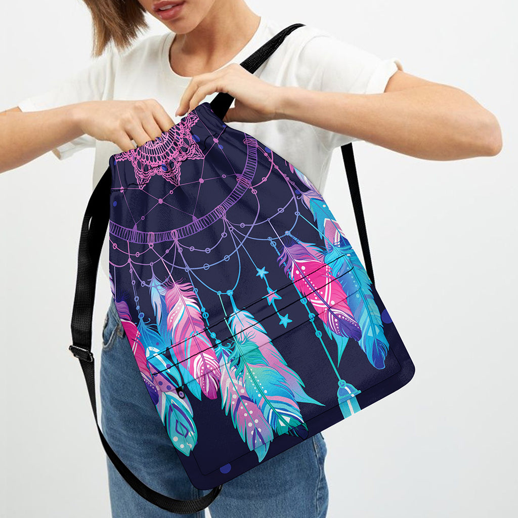 Teal And Purple Dream Catcher Print Drawstring Backpack
