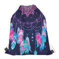 Teal And Purple Dream Catcher Print Drawstring Bag