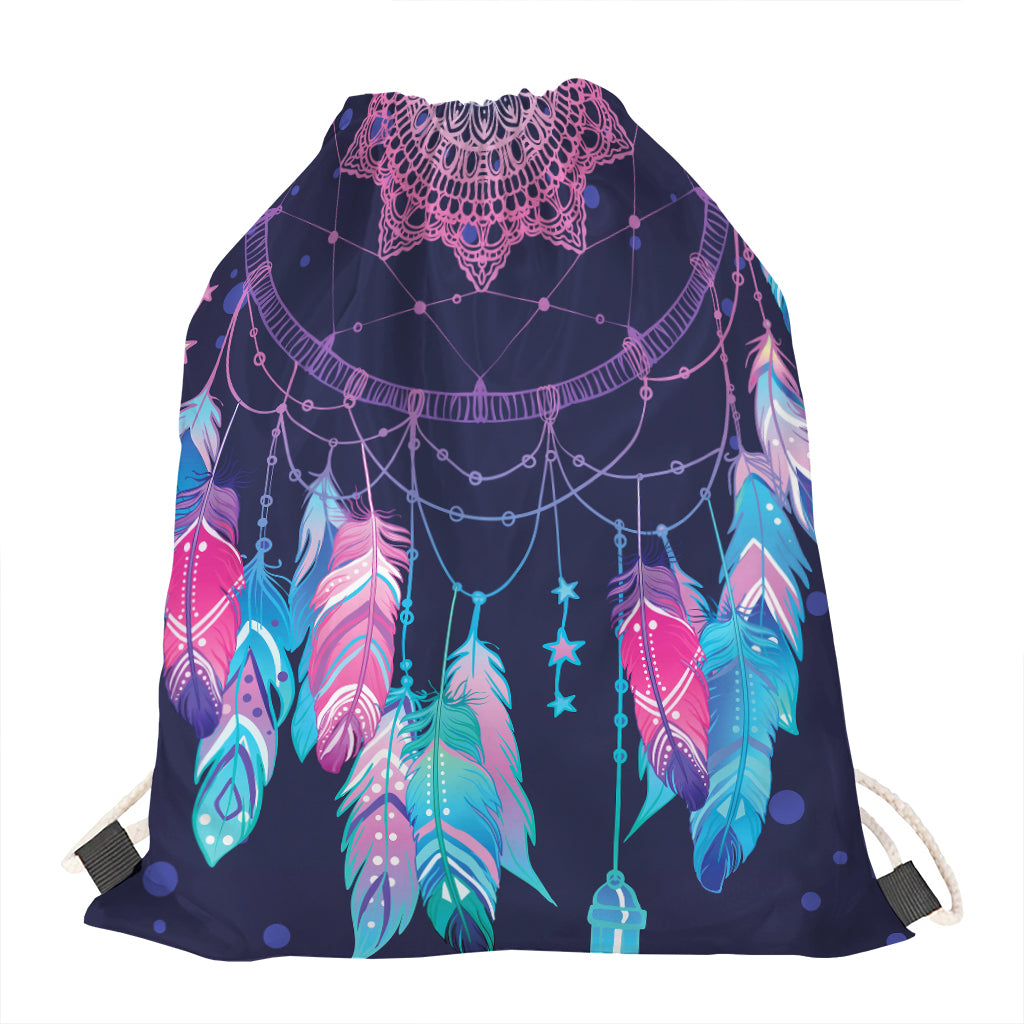 Teal And Purple Dream Catcher Print Drawstring Bag