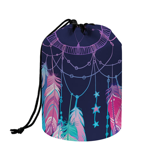 Teal And Purple Dream Catcher Print Drawstring Makeup Bag