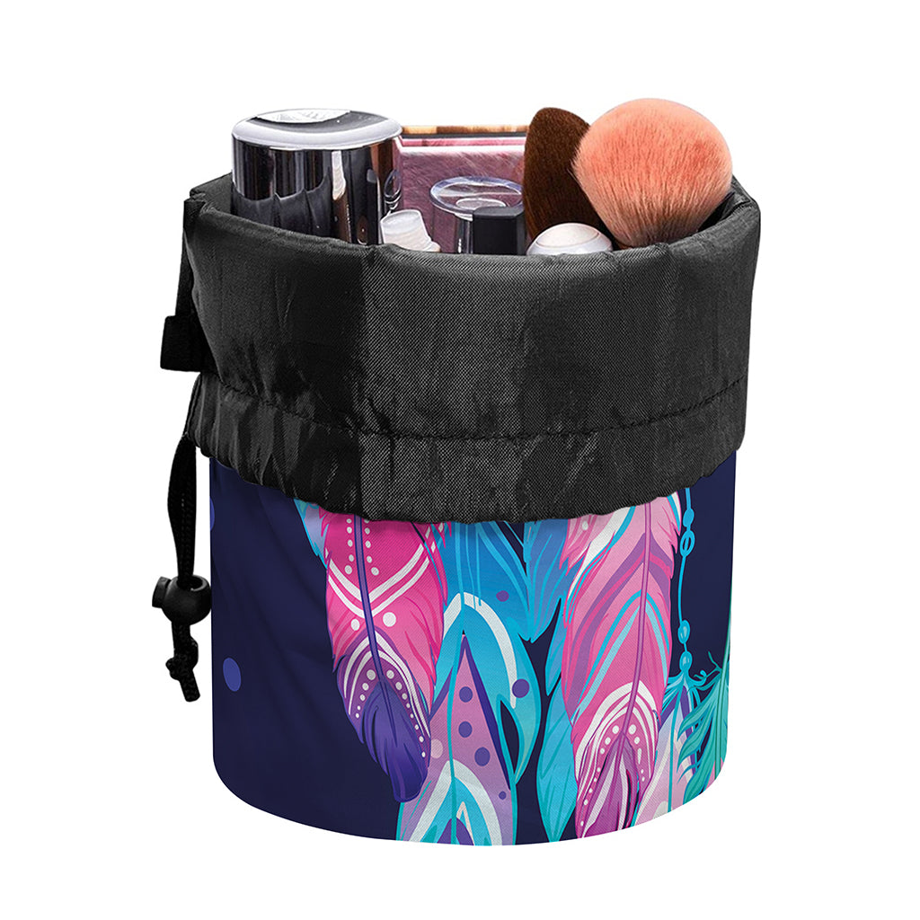 Teal And Purple Dream Catcher Print Drawstring Makeup Bag