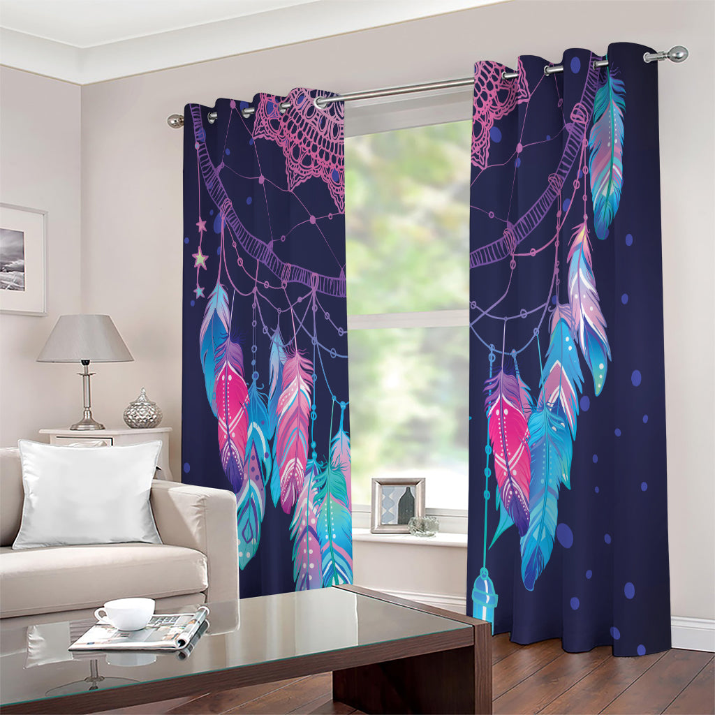 Teal And Purple Dream Catcher Print Extra Wide Grommet Curtains