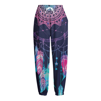 Teal And Purple Dream Catcher Print Fleece Lined Knit Pants