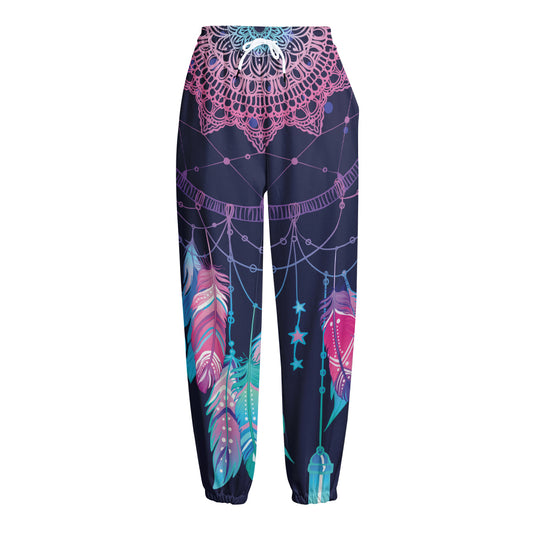 Teal And Purple Dream Catcher Print Fleece Lined Knit Pants
