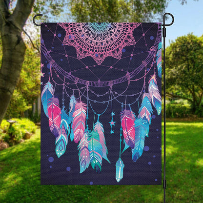 Teal And Purple Dream Catcher Print Garden Flag