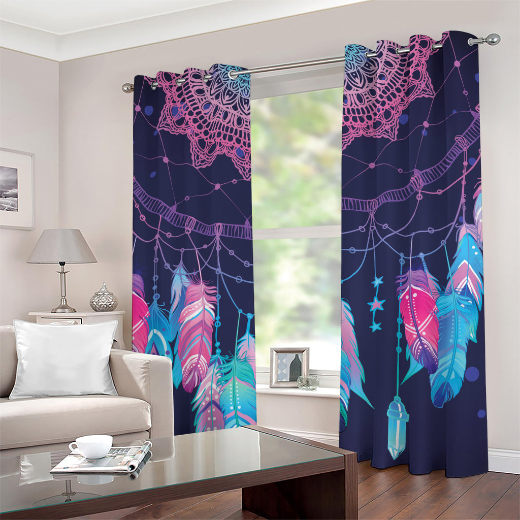 Teal And Purple Dream Catcher Print Grommet Curtains