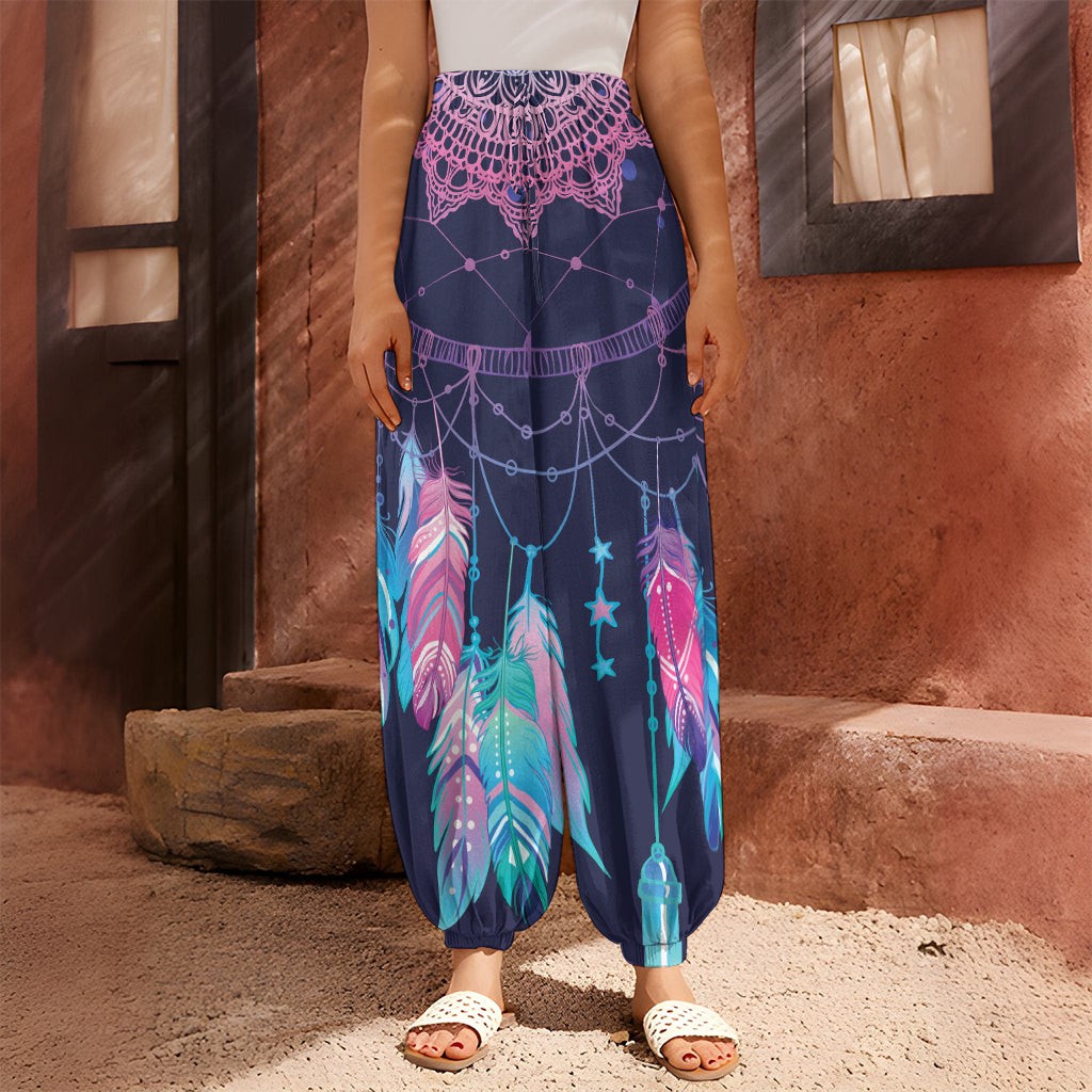 Teal And Purple Dream Catcher Print Harem Pants