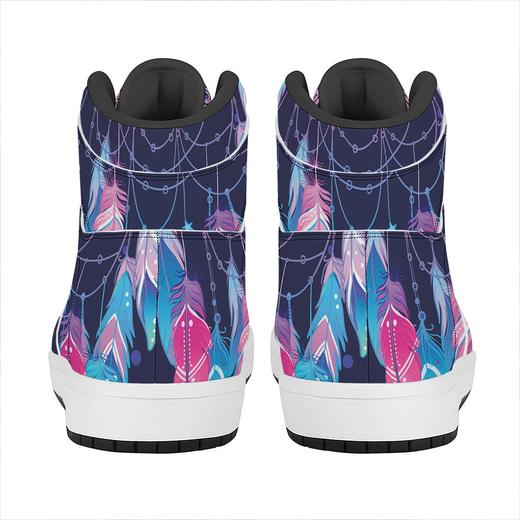 Teal And Purple Dream Catcher Print High Top Leather Sneakers