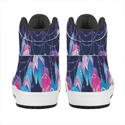 Teal And Purple Dream Catcher Print High Top Leather Sneakers