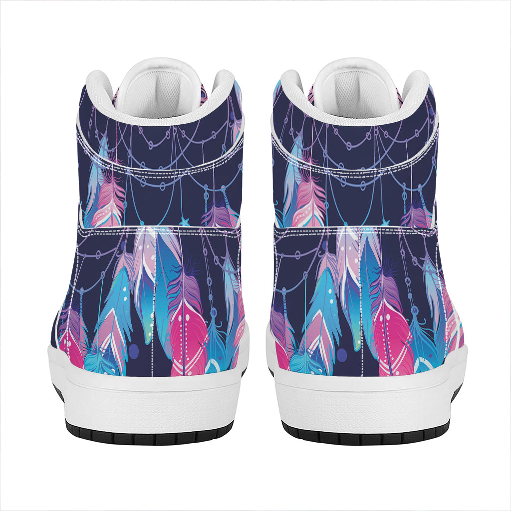 Teal And Purple Dream Catcher Print High Top Leather Sneakers