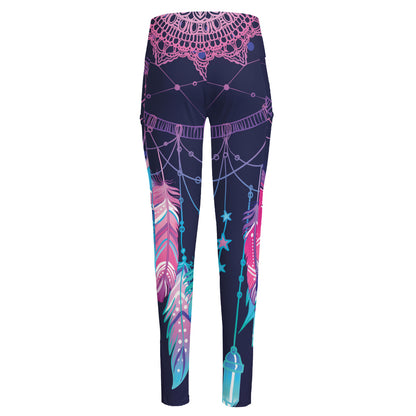 Teal And Purple Dream Catcher Print High-Waisted Pocket Leggings