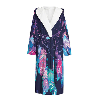 Teal And Purple Dream Catcher Print Hooded Bathrobe