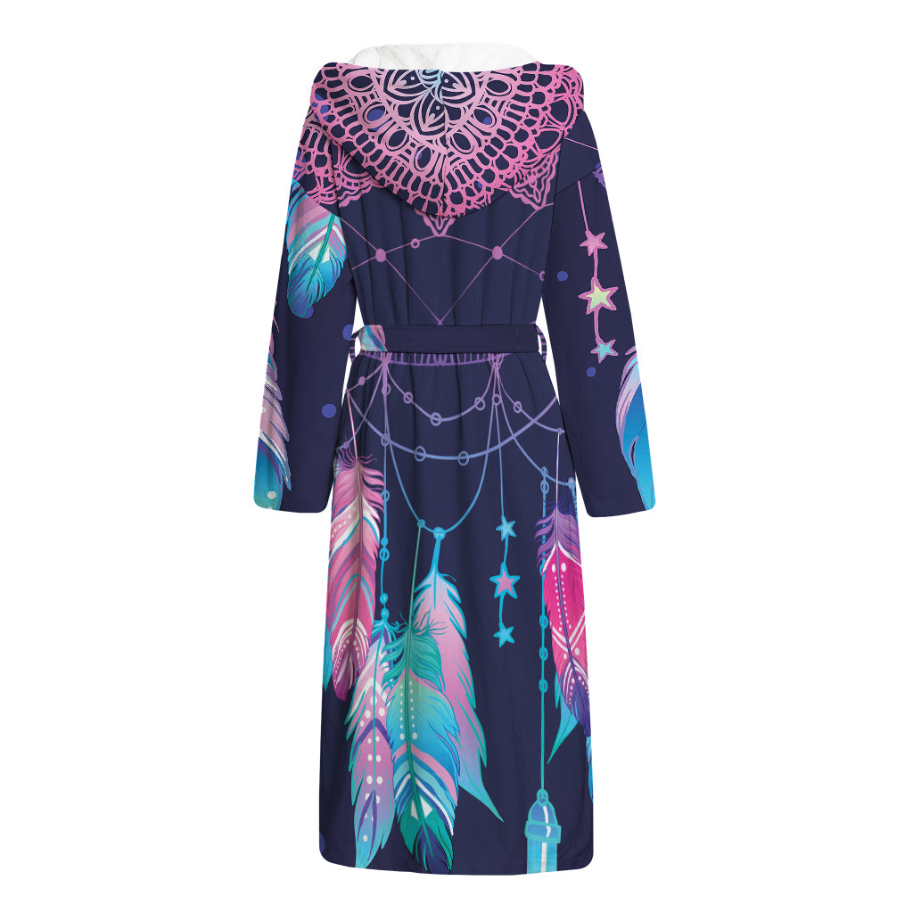 Teal And Purple Dream Catcher Print Hooded Bathrobe