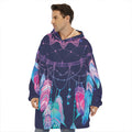 Teal And Purple Dream Catcher Print Hoodie Blanket