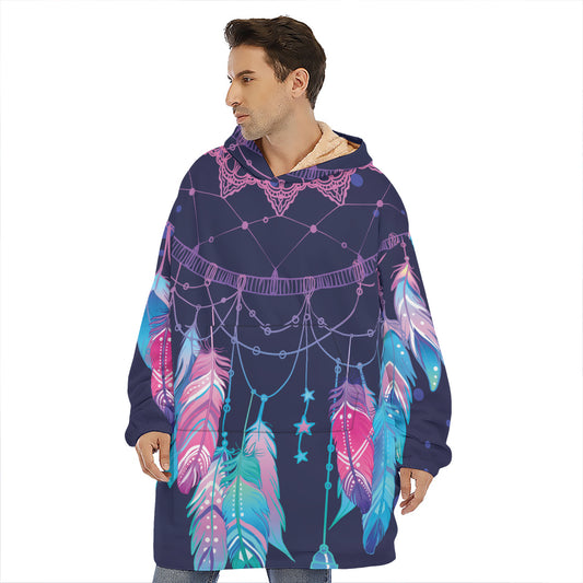 Teal And Purple Dream Catcher Print Hoodie Blanket