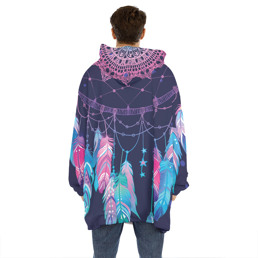 Teal And Purple Dream Catcher Print Hoodie Blanket