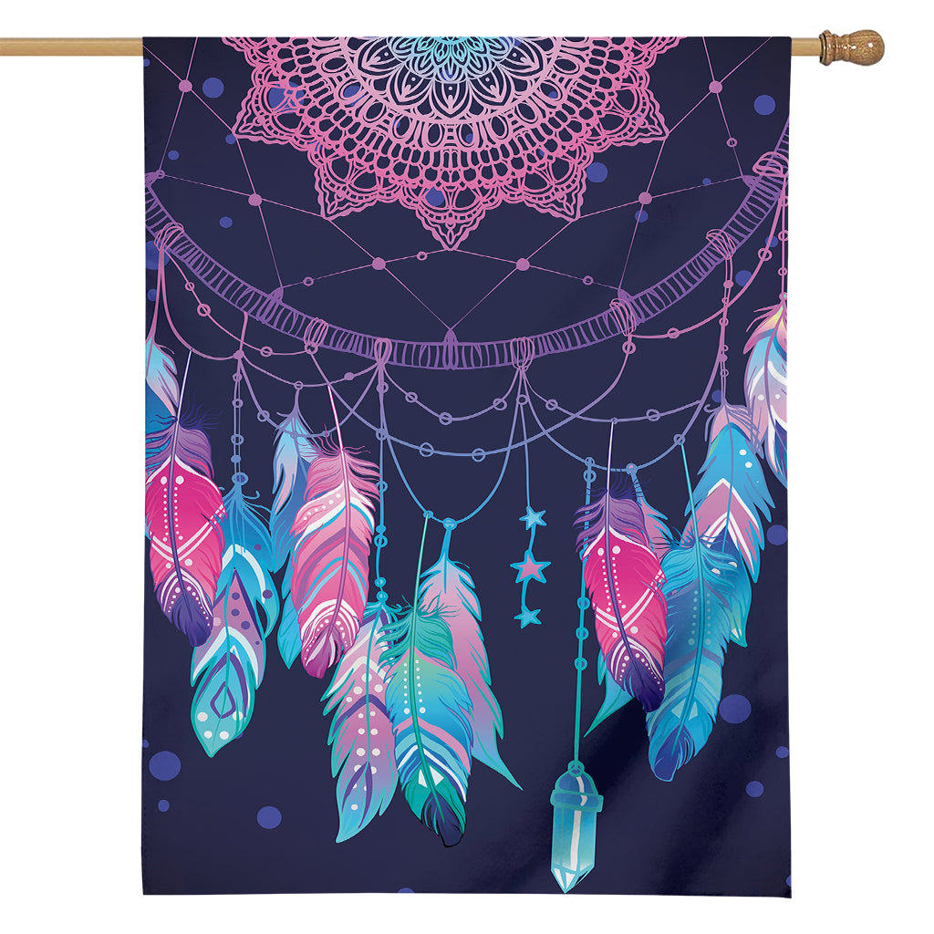 Teal And Purple Dream Catcher Print House Flag