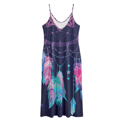 Teal And Purple Dream Catcher Print Jersey Midi Cami Dress