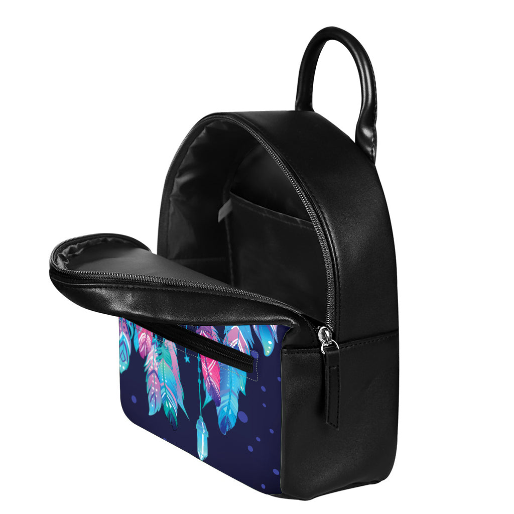 Teal And Purple Dream Catcher Print Leather Backpack