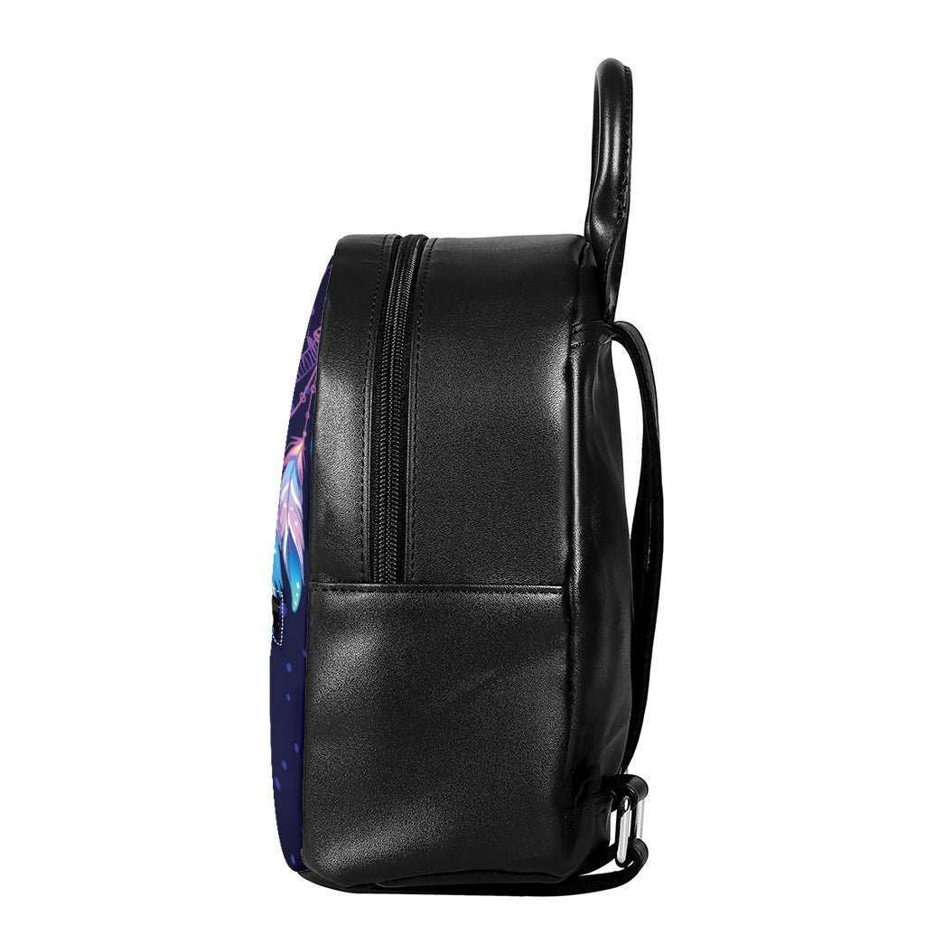 Teal And Purple Dream Catcher Print Leather Backpack