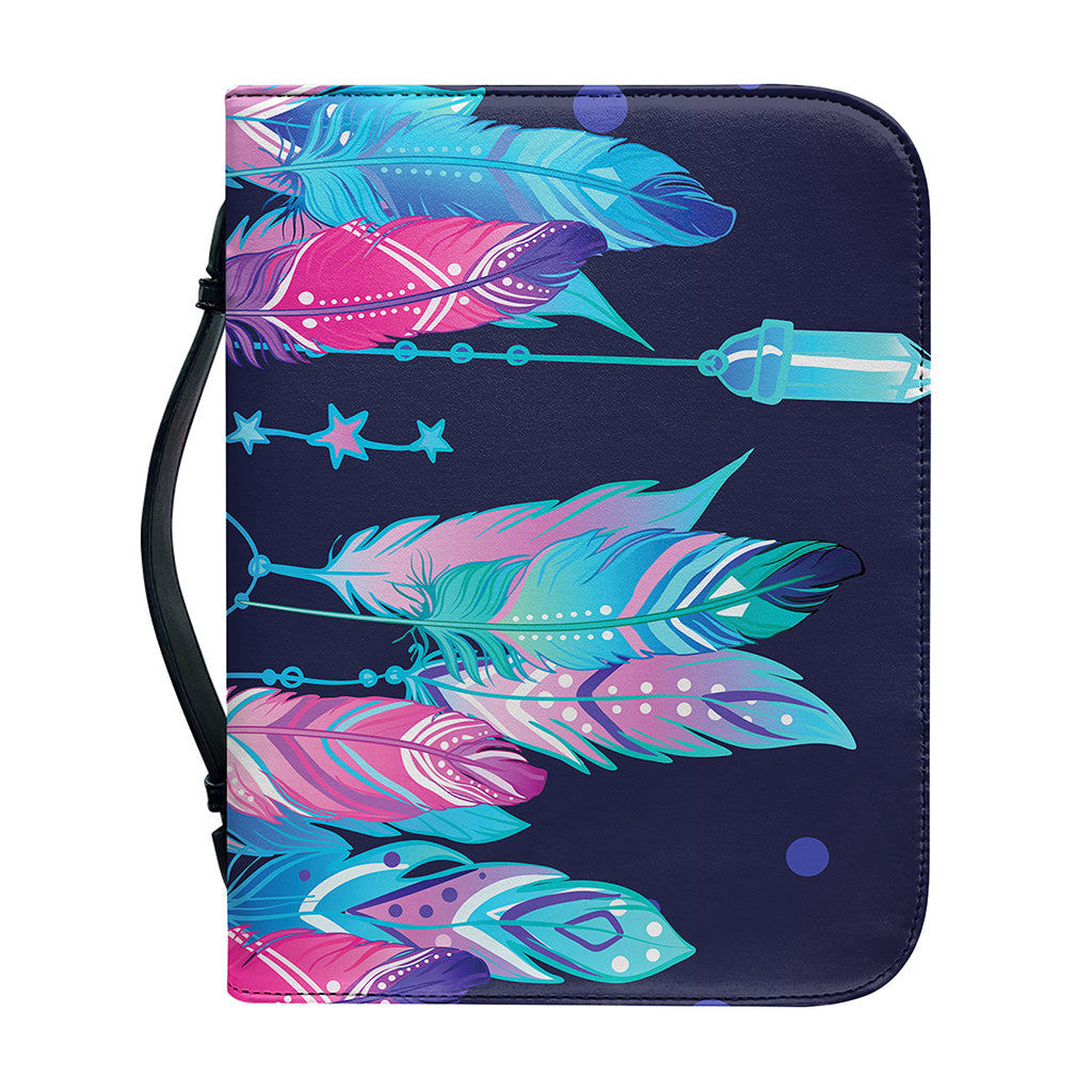 Teal And Purple Dream Catcher Print Leather Bible Cover