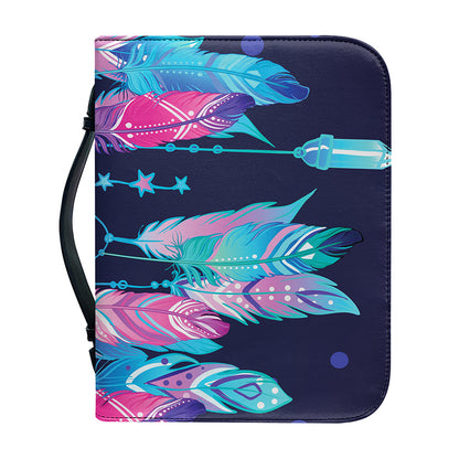 Teal And Purple Dream Catcher Print Leather Bible Cover