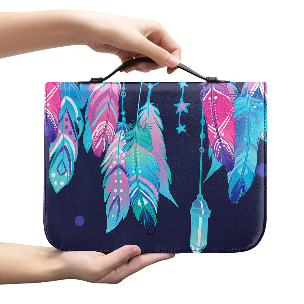 Teal And Purple Dream Catcher Print Leather Bible Cover