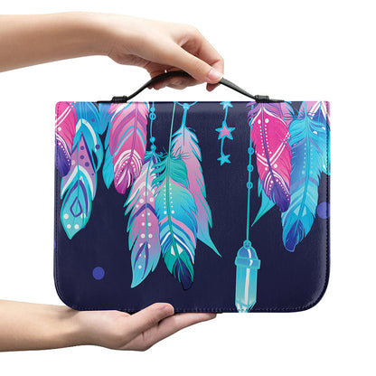 Teal And Purple Dream Catcher Print Leather Bible Cover