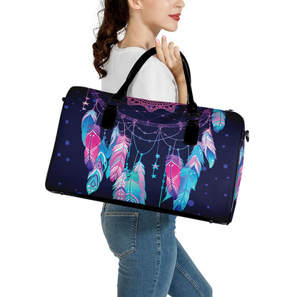 Teal And Purple Dream Catcher Print Leather Duffle Bag