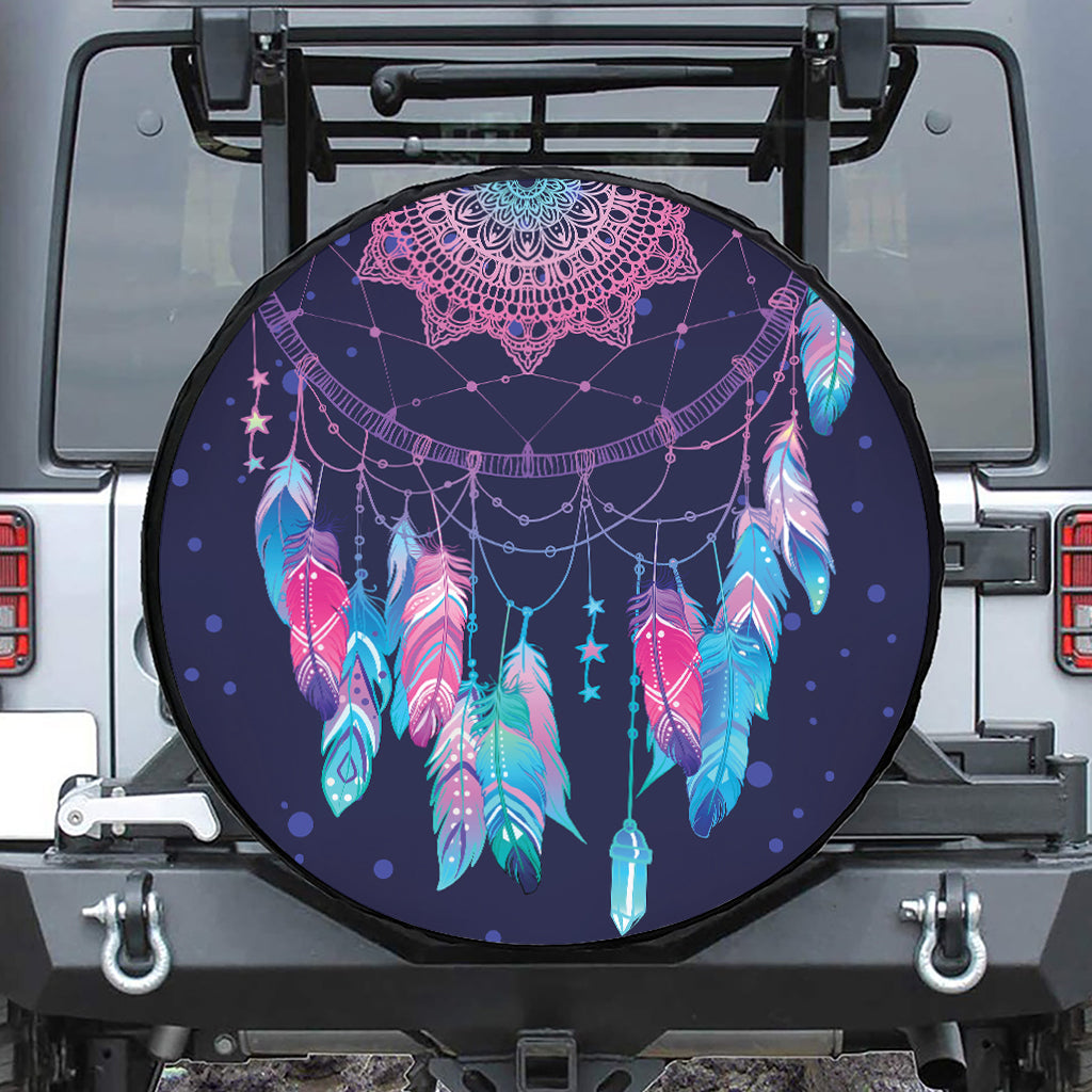 Teal And Purple Dream Catcher Print Leather Spare Tire Cover