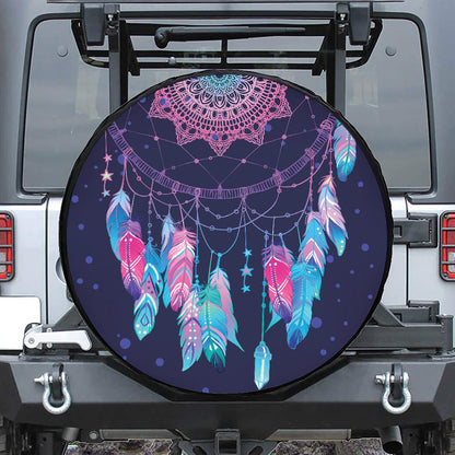 Teal And Purple Dream Catcher Print Leather Spare Tire Cover