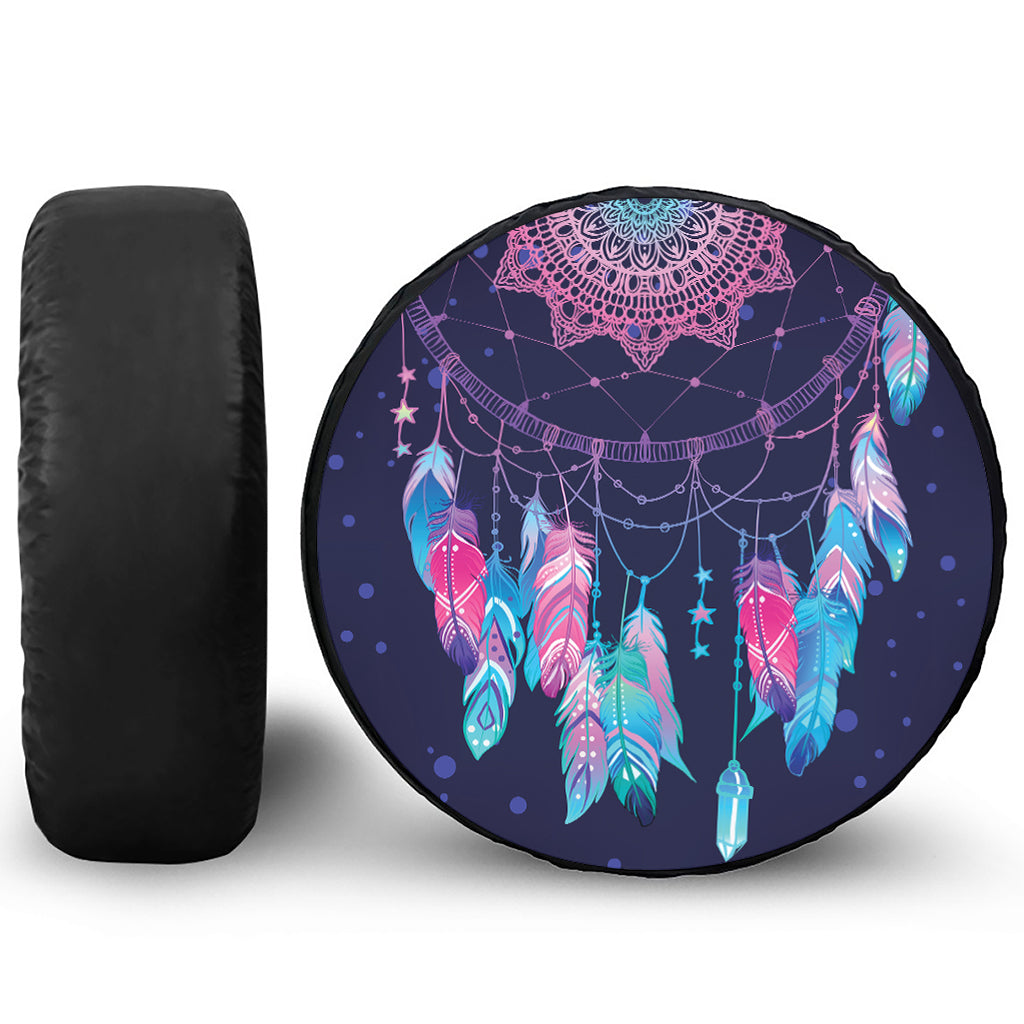 Teal And Purple Dream Catcher Print Leather Spare Tire Cover