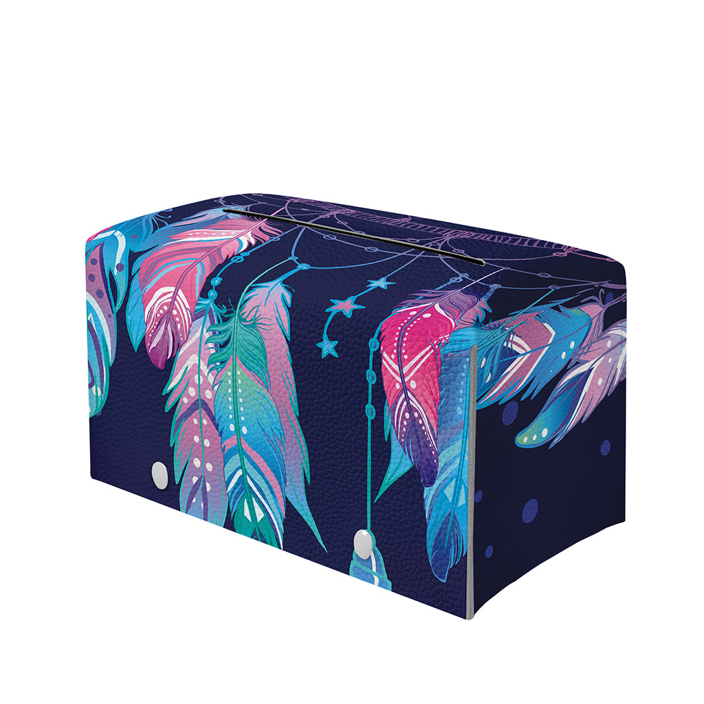 Teal And Purple Dream Catcher Print Leather Tissue Box Cover