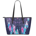 Teal And Purple Dream Catcher Print Leather Tote Bag With Zipper