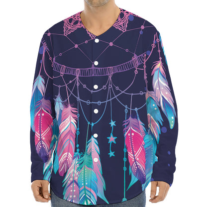 Teal And Purple Dream Catcher Print Long Sleeve Baseball Jersey