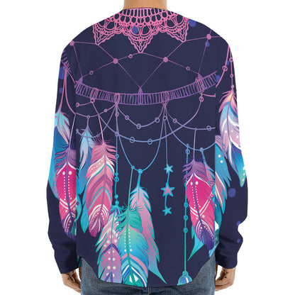 Teal And Purple Dream Catcher Print Long Sleeve Baseball Jersey