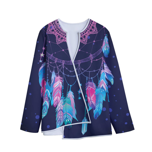 Teal And Purple Dream Catcher Print Long Sleeve Short Coat