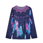 Teal And Purple Dream Catcher Print Long Sleeve Short Coat