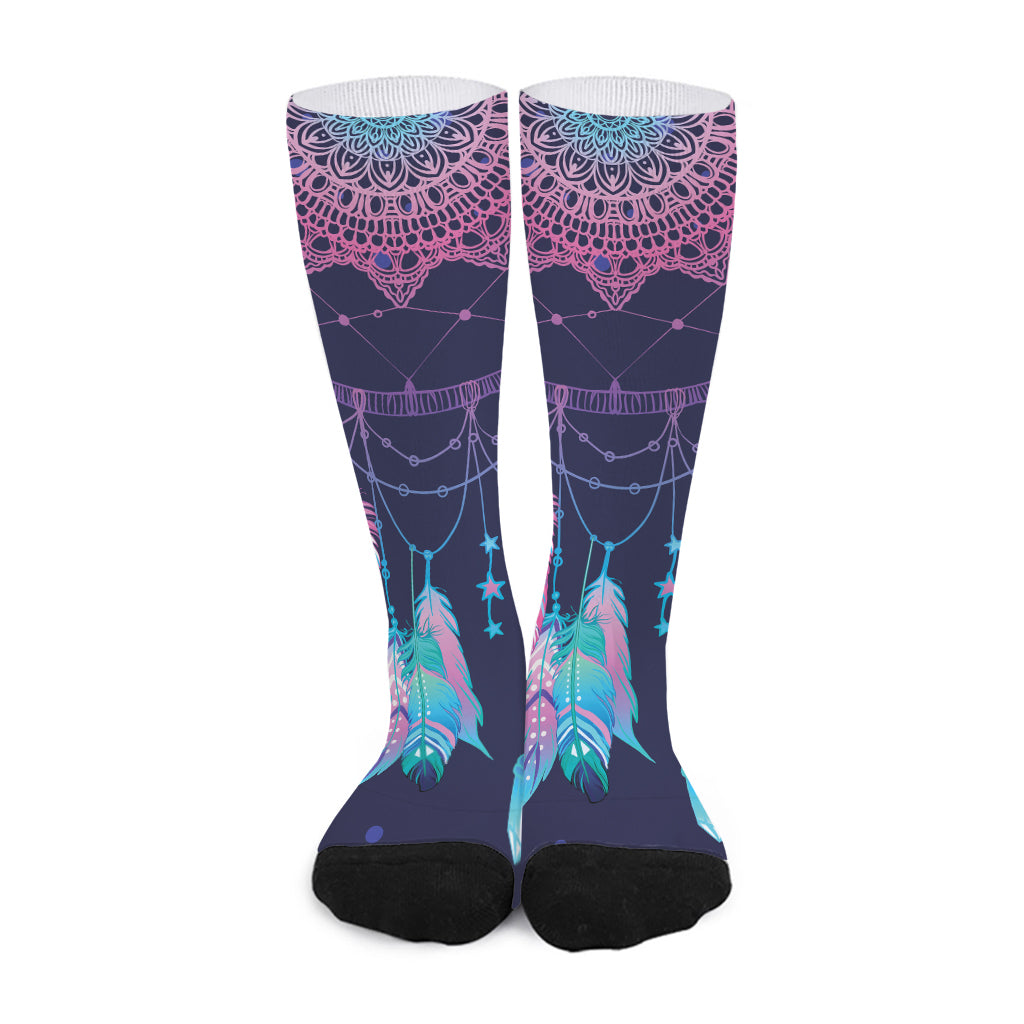 Teal And Purple Dream Catcher Print Long Socks