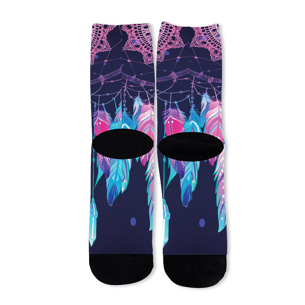 Teal And Purple Dream Catcher Print Long Socks