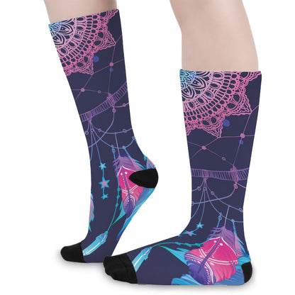 Teal And Purple Dream Catcher Print Long Socks