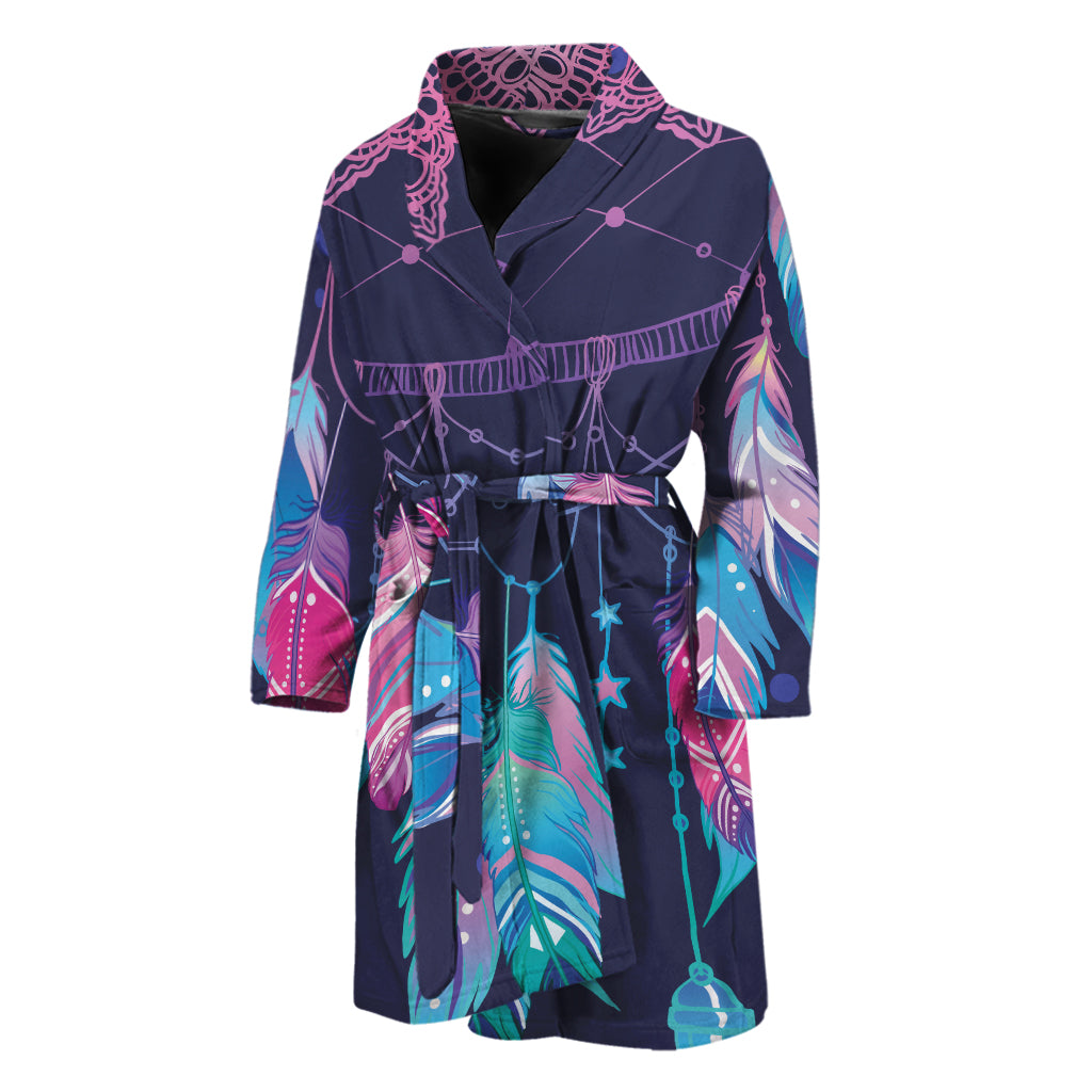 Teal And Purple Dream Catcher Print Men's Bathrobe